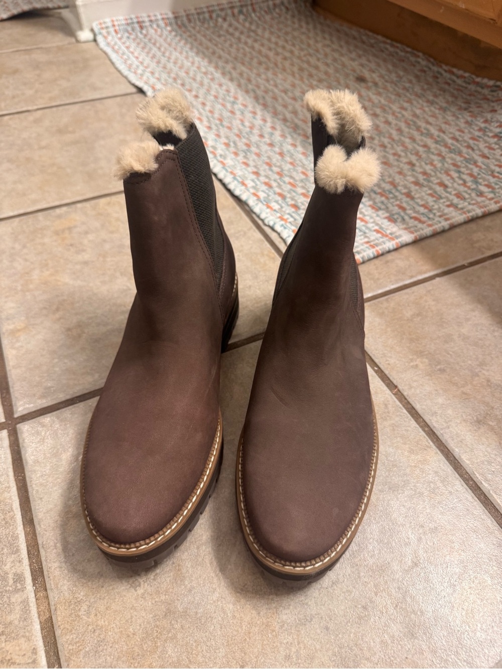 Toms Brown Chelsea Ankle Boots with Fur Trim